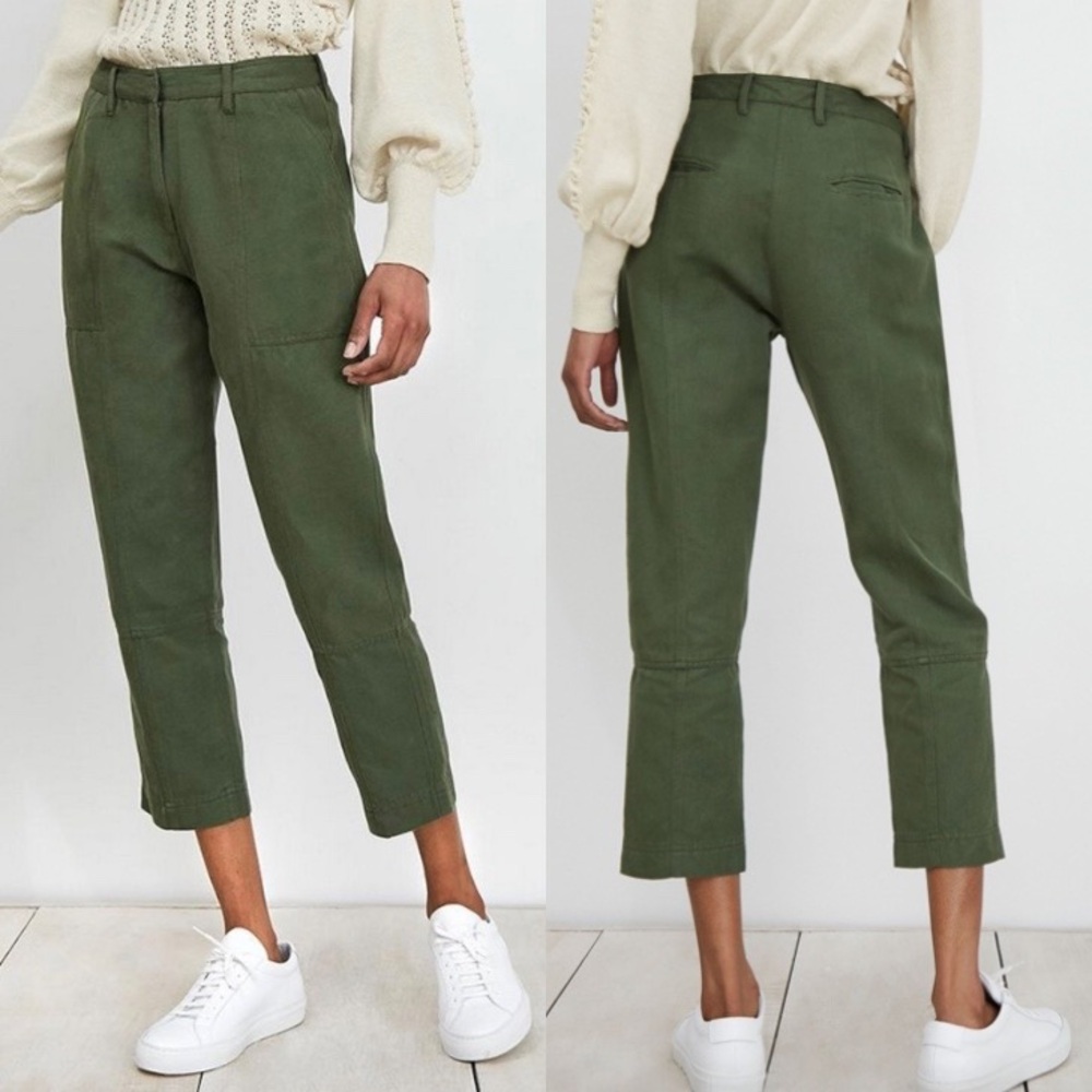 Apiece Apart Olive Green Cropped Straight-Leg Pants